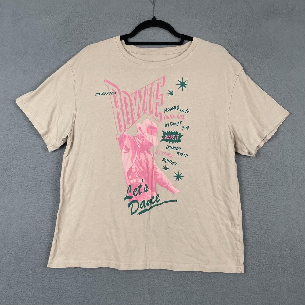 David Bowie 'Let's Dance' Short Sleeve Tee - Cream with Pink & Green Graphic